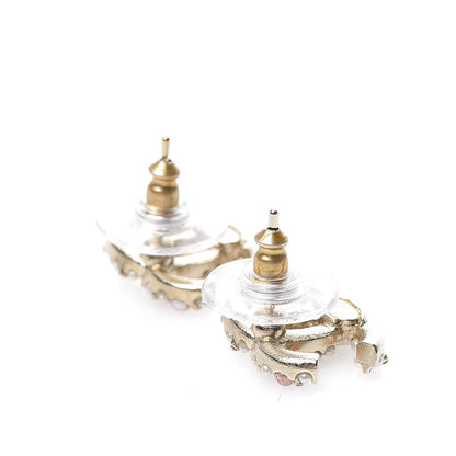 Chanel Pearl Crystal CC Charms Stud Earrings Light Gold Pink 3 of 5