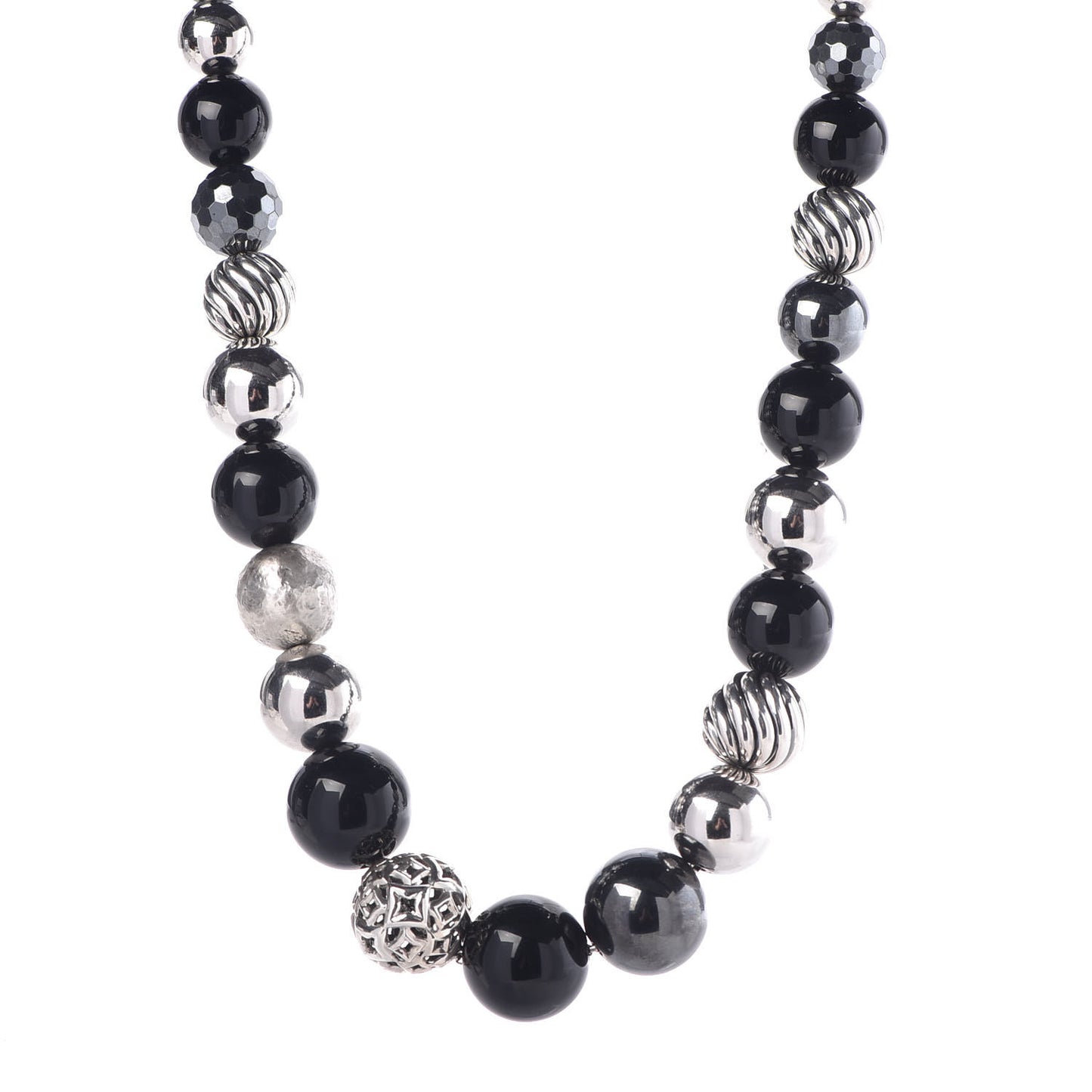 Sterling Silver Black Onyx Hematite Elements Long Necklace