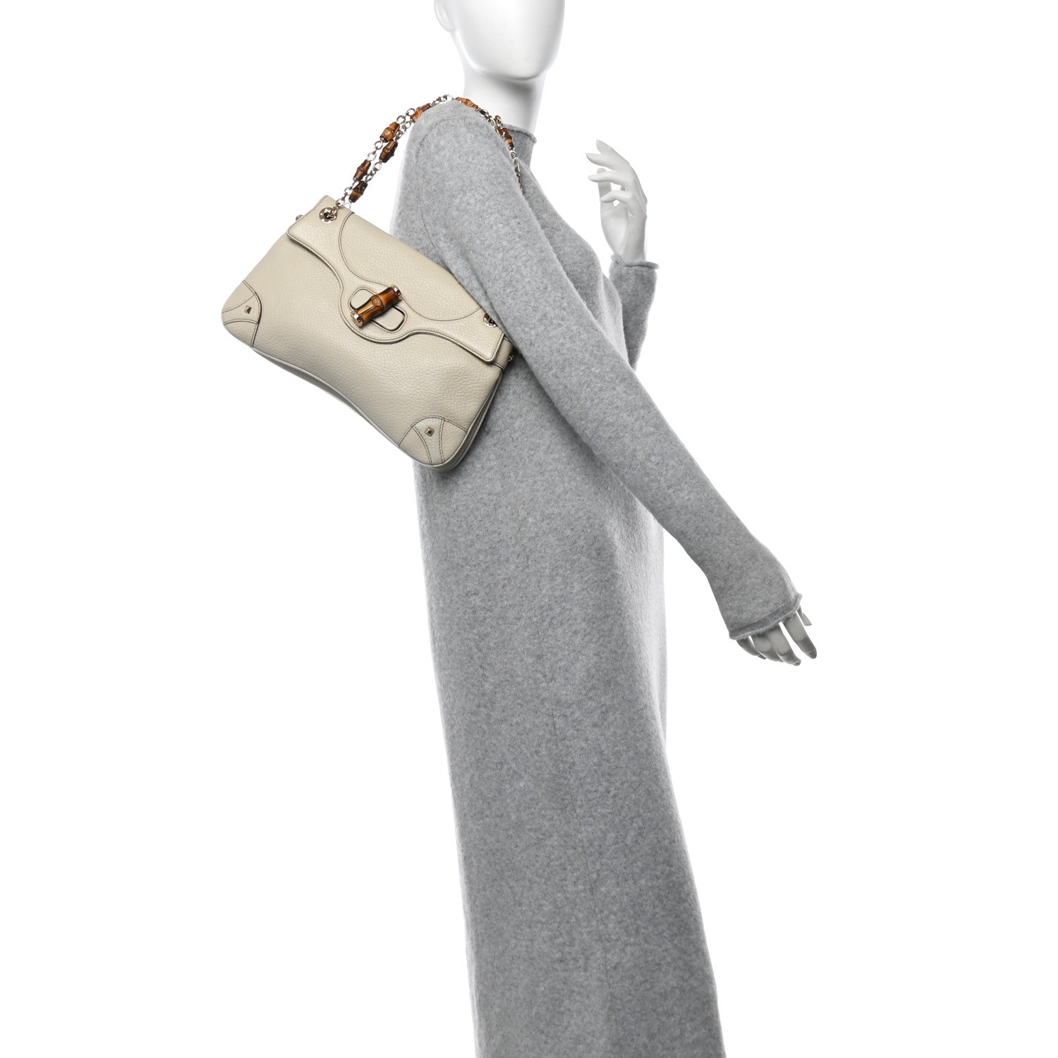 Gucci Pebbled Calfskin Bamboo Chain Bag White 3 of 12
