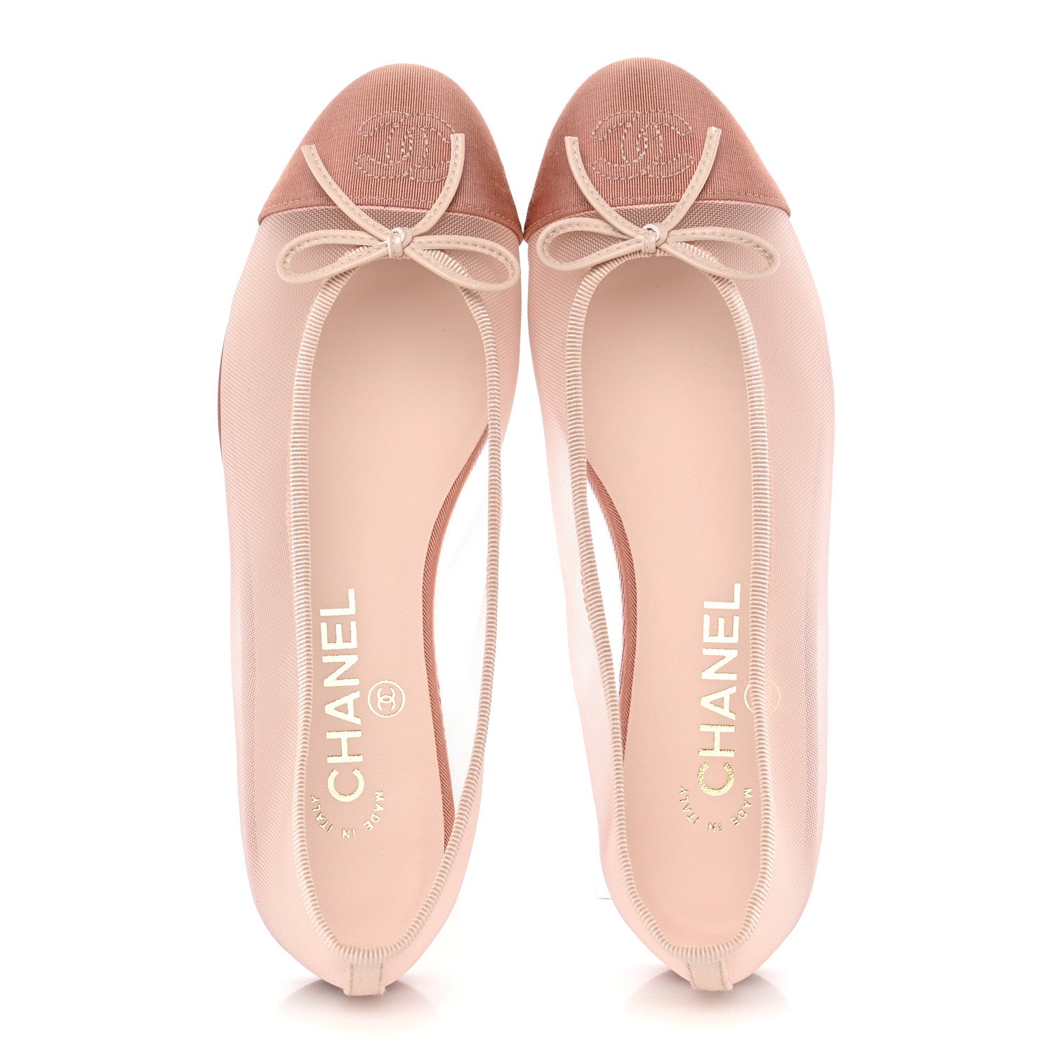 Chanel Mesh Grosgrain CC Cap Toe Ballerina Flats 37 Light Pink Dark Pink 5 of 12