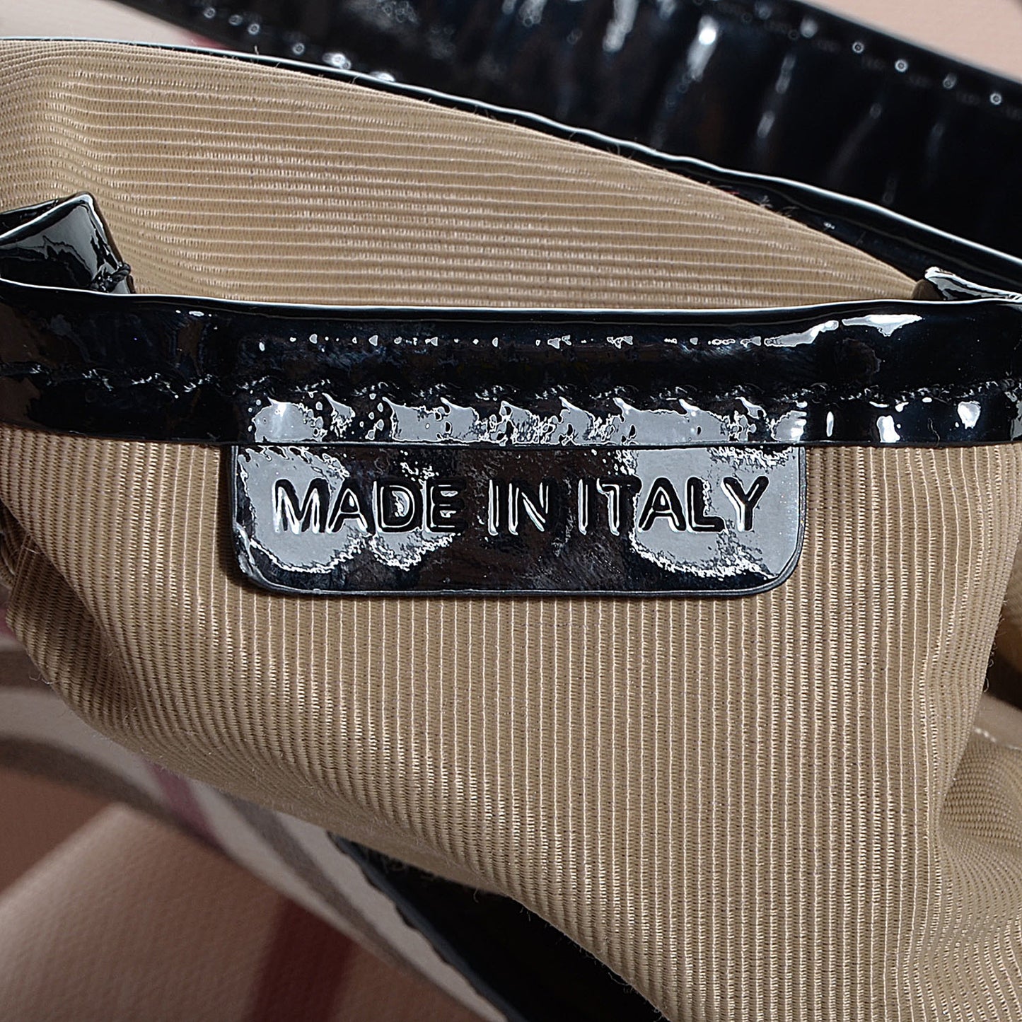 Patent Trim Supernova Check Tote Black