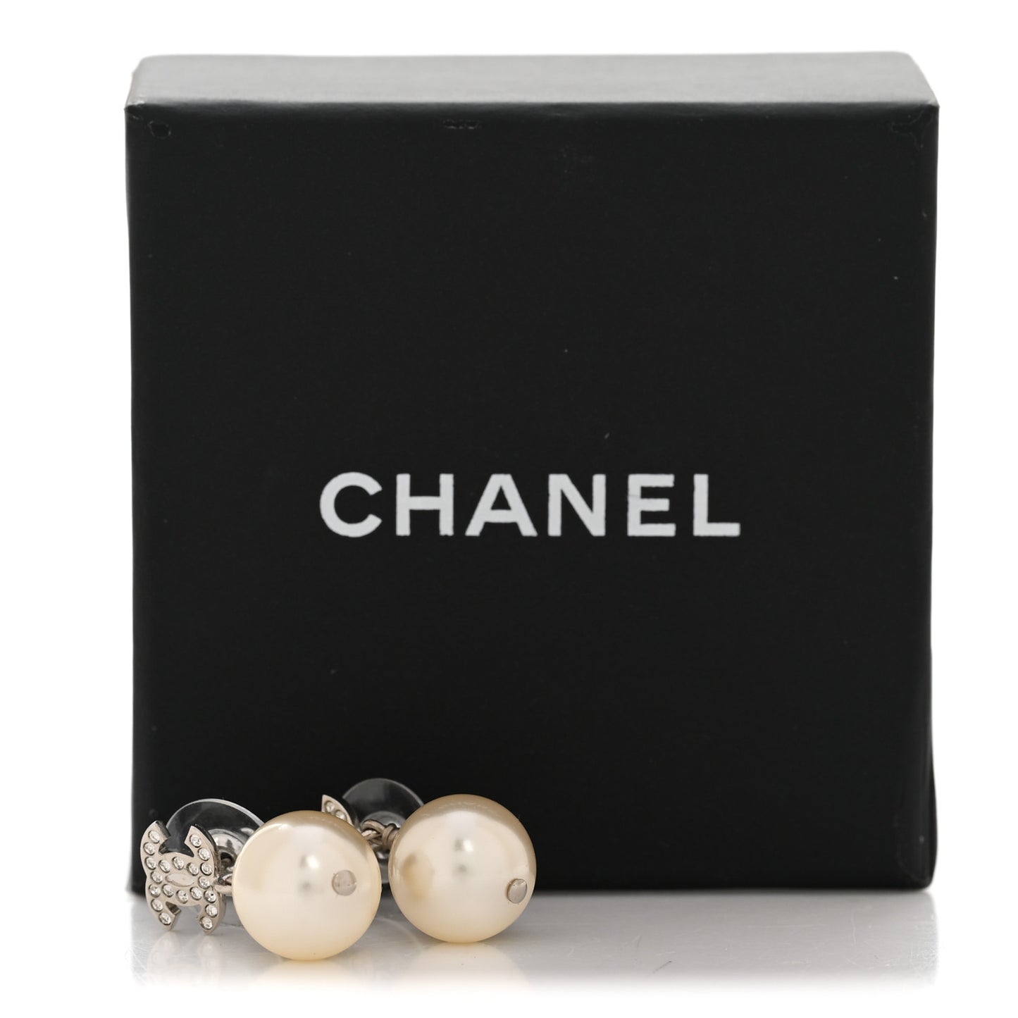 Crystal Pearl CC Drop Earrings Silver