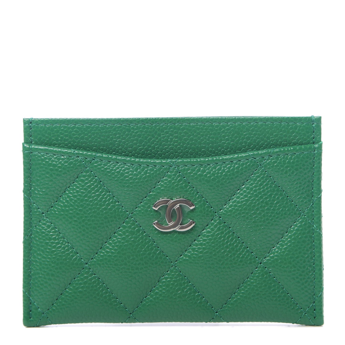 Caviar Quilted Card Holder Green