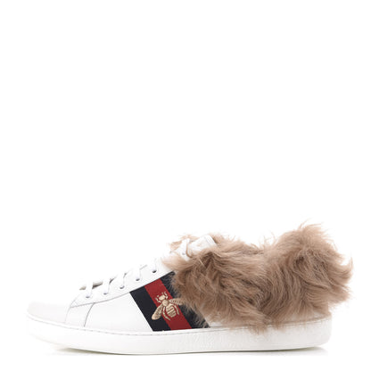 Gucci Calfskin Wool Web Bee Embroidered Mens Ace Sneakers 12 White 1 of 9