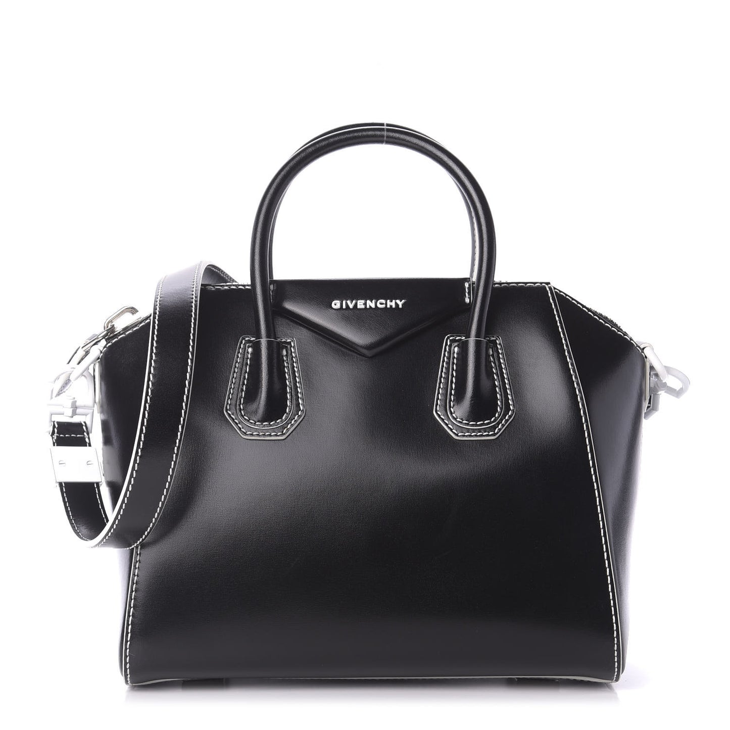 Calfskin Contrast Topstitch Small Antigona Black White