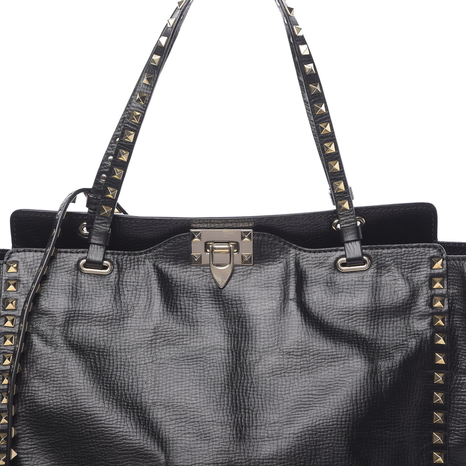 Valentino Garavani Textured Calfskin Medium Rockstud Tote Black 11 of 13