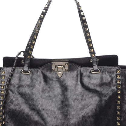 Valentino Garavani Textured Calfskin Medium Rockstud Tote Black 11 of 13