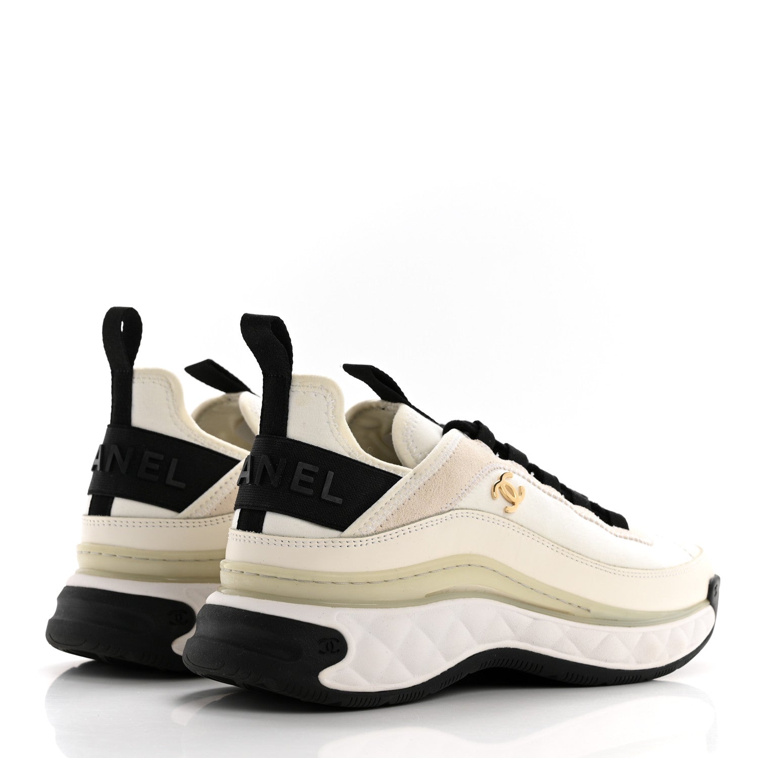 Chanel Velvet Calfskin Mixed Fibers CC Sneakers 37 Ivory Black 4 of 8