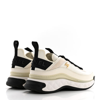 Chanel Velvet Calfskin Mixed Fibers CC Sneakers 37 Ivory Black 4 of 8