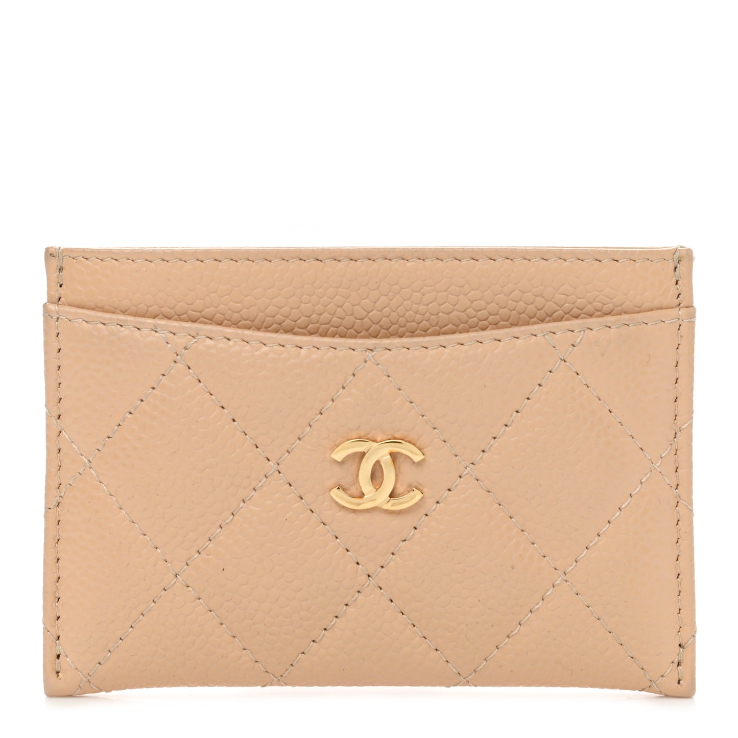 Caviar Quilted Card Holder Beige