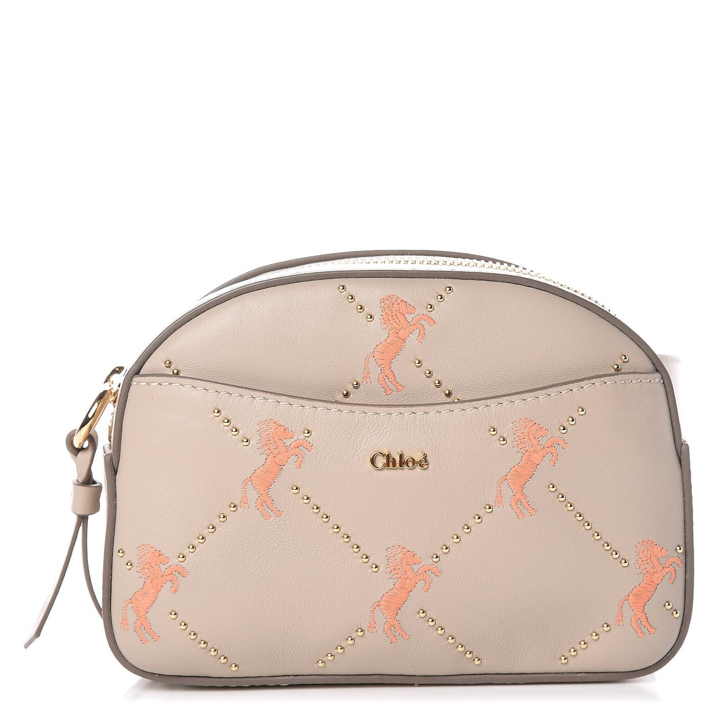 Smooth Calfskin Little Horses Embroidered Signature Belt Bag Pastel Grey
