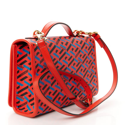 Versace Coated Canvas La Greca Signature Top Handle Bag Blue Red 3 of 10