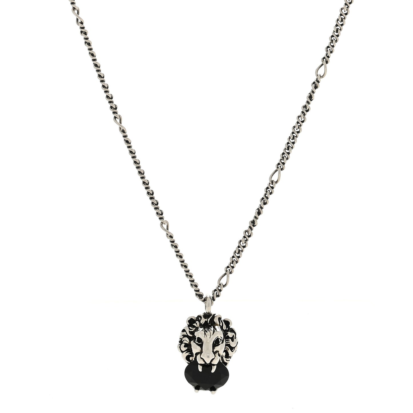 Metal Swarovski Crystal Lion Head Necklace Silver Black