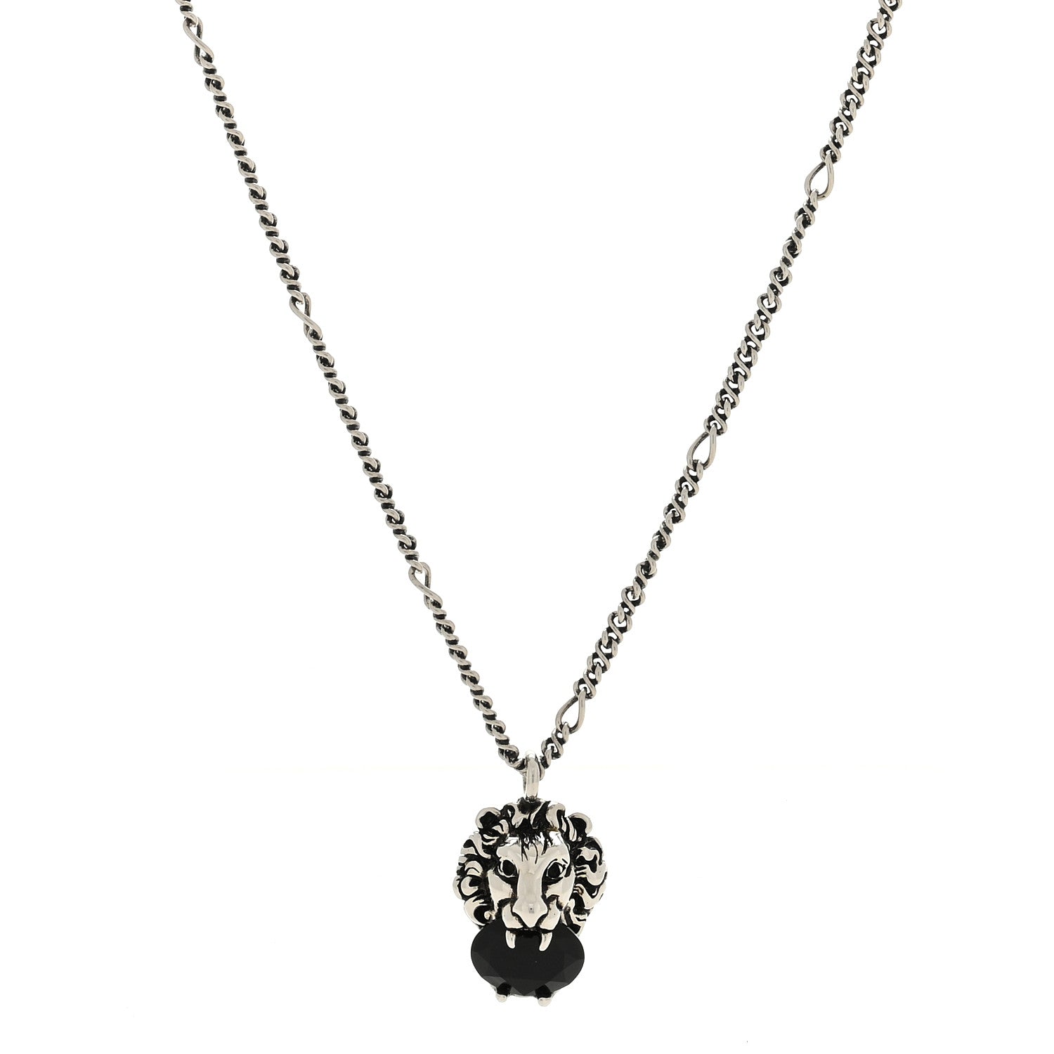 Gucci Metal Swarovski Crystal Lion Head Necklace Silver Black 1 of 4