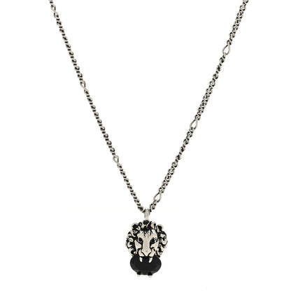 Gucci Metal Swarovski Crystal Lion Head Necklace Silver Black 1 of 4