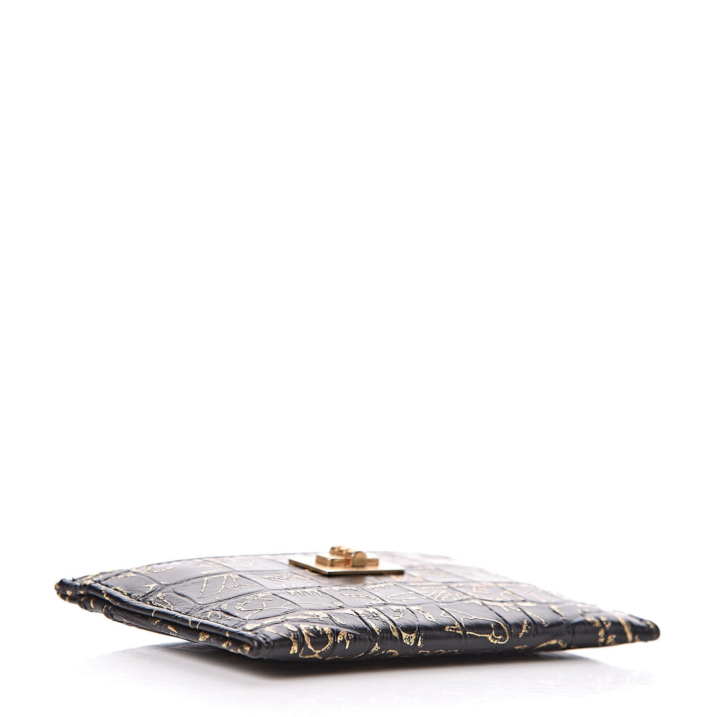 Calfskin Crocodile Embossed Graffiti 2.55 Cocodile Reissue Card Holder Black Gold