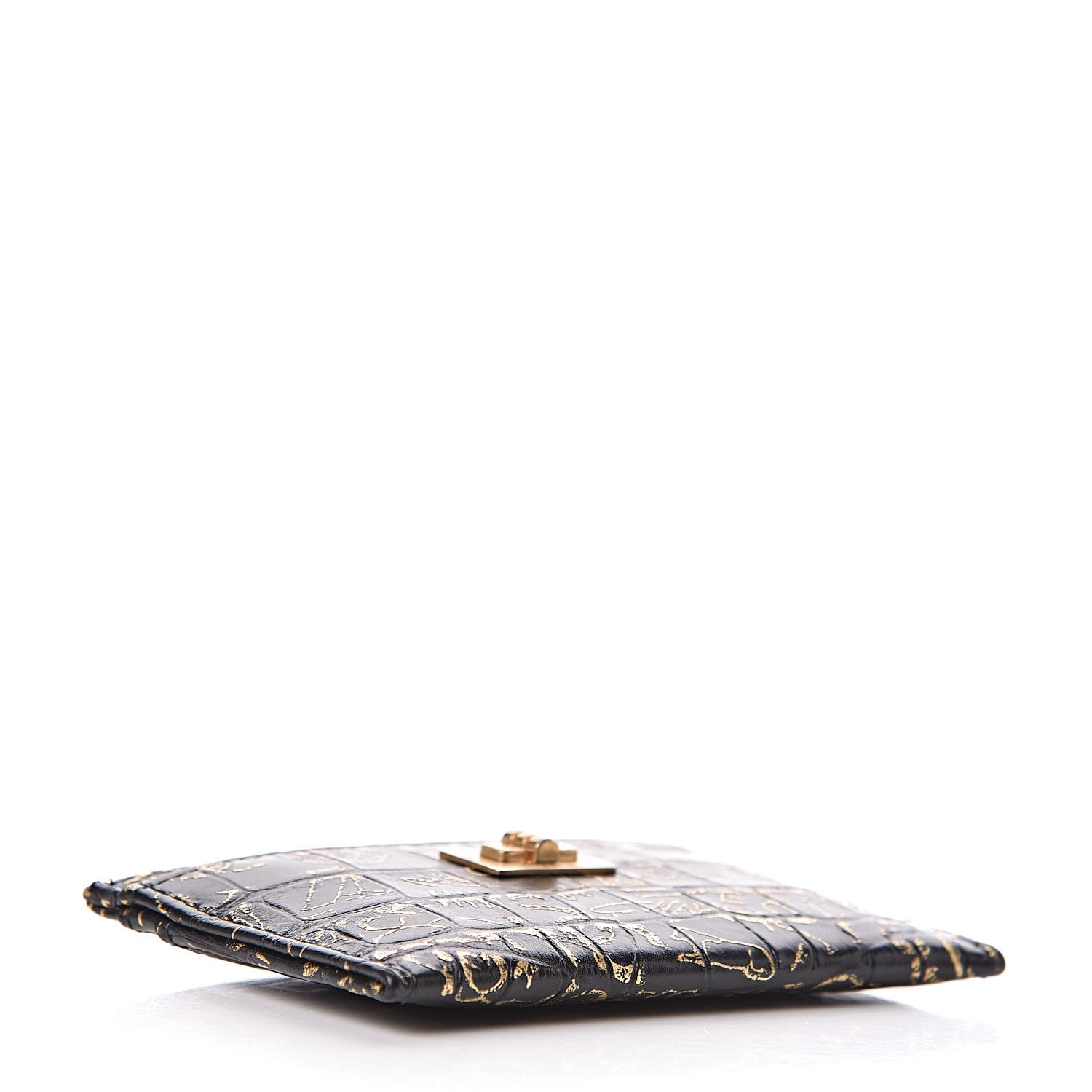 Chanel Calfskin Crocodile Embossed Graffiti 2.55 Cocodile Reissue Card Holder Black Gold 4 of 8