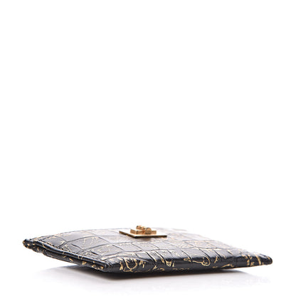 Chanel Calfskin Crocodile Embossed Graffiti 2.55 Cocodile Reissue Card Holder Black Gold 4 of 8
