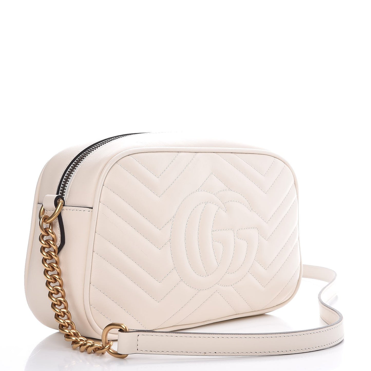 Calfskin Matelasse Small GG Marmont Chain Shoulder Bag White