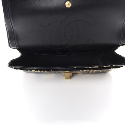 Chanel Calfskin Crocodile Embossed Graffiti 2.55 Cocodile Reissue 225 Flap Black Gold 5 of 13