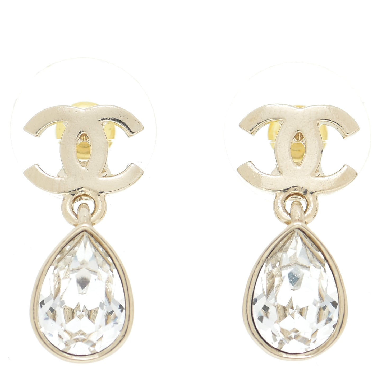 Crystal CC Tear Drop Earrings Gold
