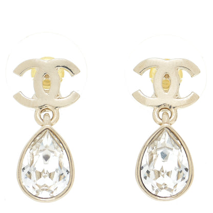 Chanel Crystal CC Tear Drop Earrings Gold 1 of 5