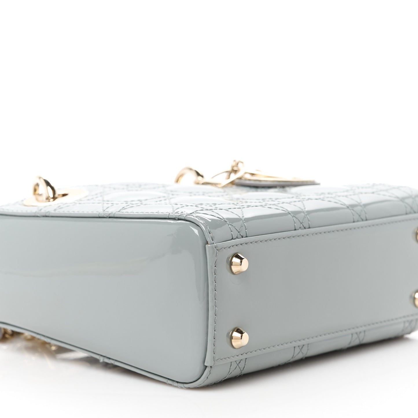 Patent Cannage Mini Lady Dior Grey Stone