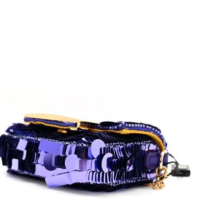 Fendi Sequin Paillettes Shiny Nappa Sex and the City Nano Maxi Buckle Baguette Charm Viola Purple 10 of 11