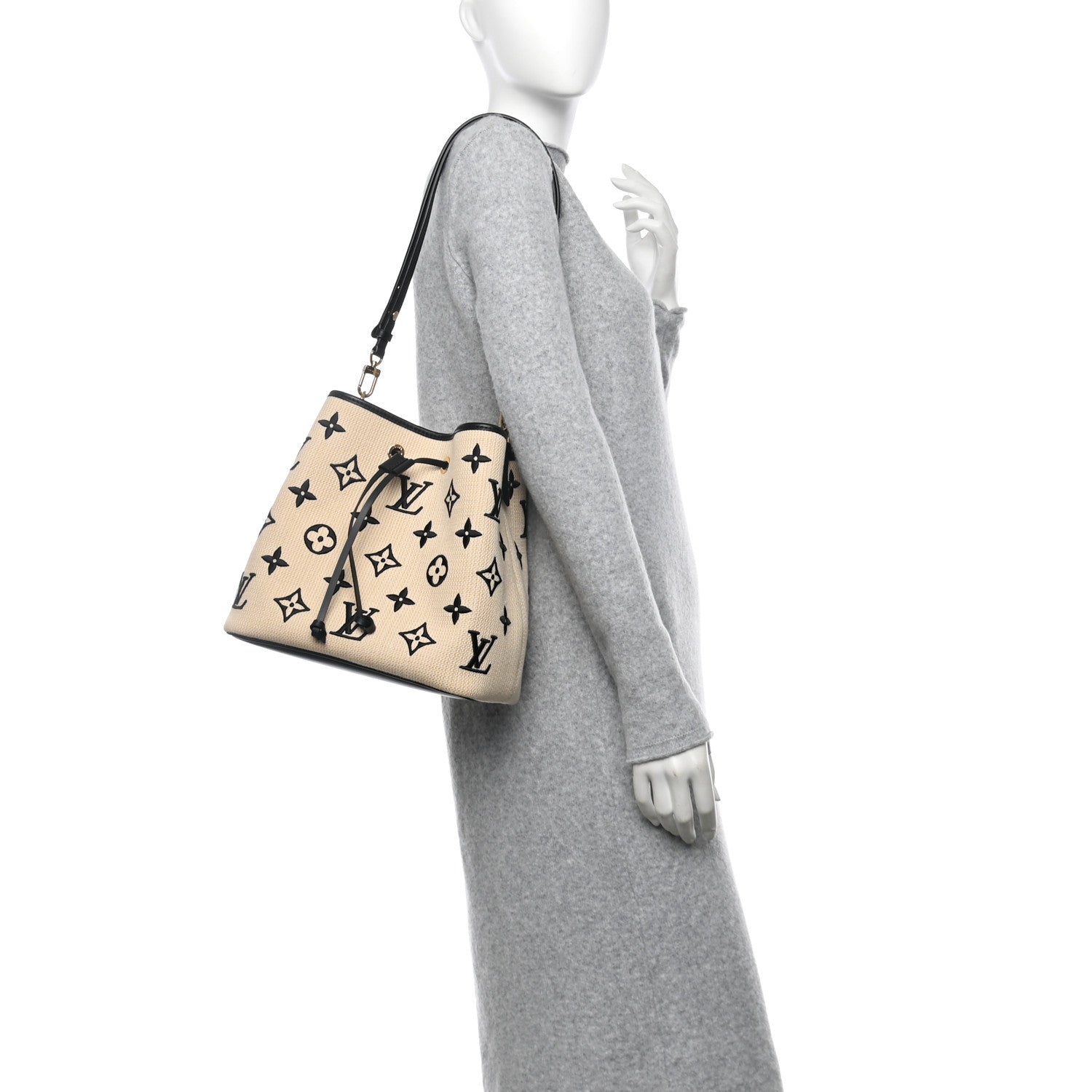 Louis Vuitton Cotton Monogram Embroidered Neonoe MM Beige Black 2 of 11