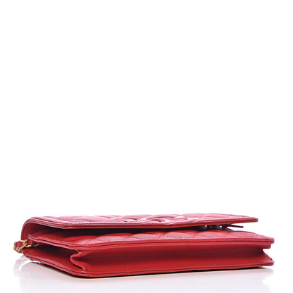 Chanel Caviar Quilted CC Filigree Wallet On Chain WOC Red 4 of 11
