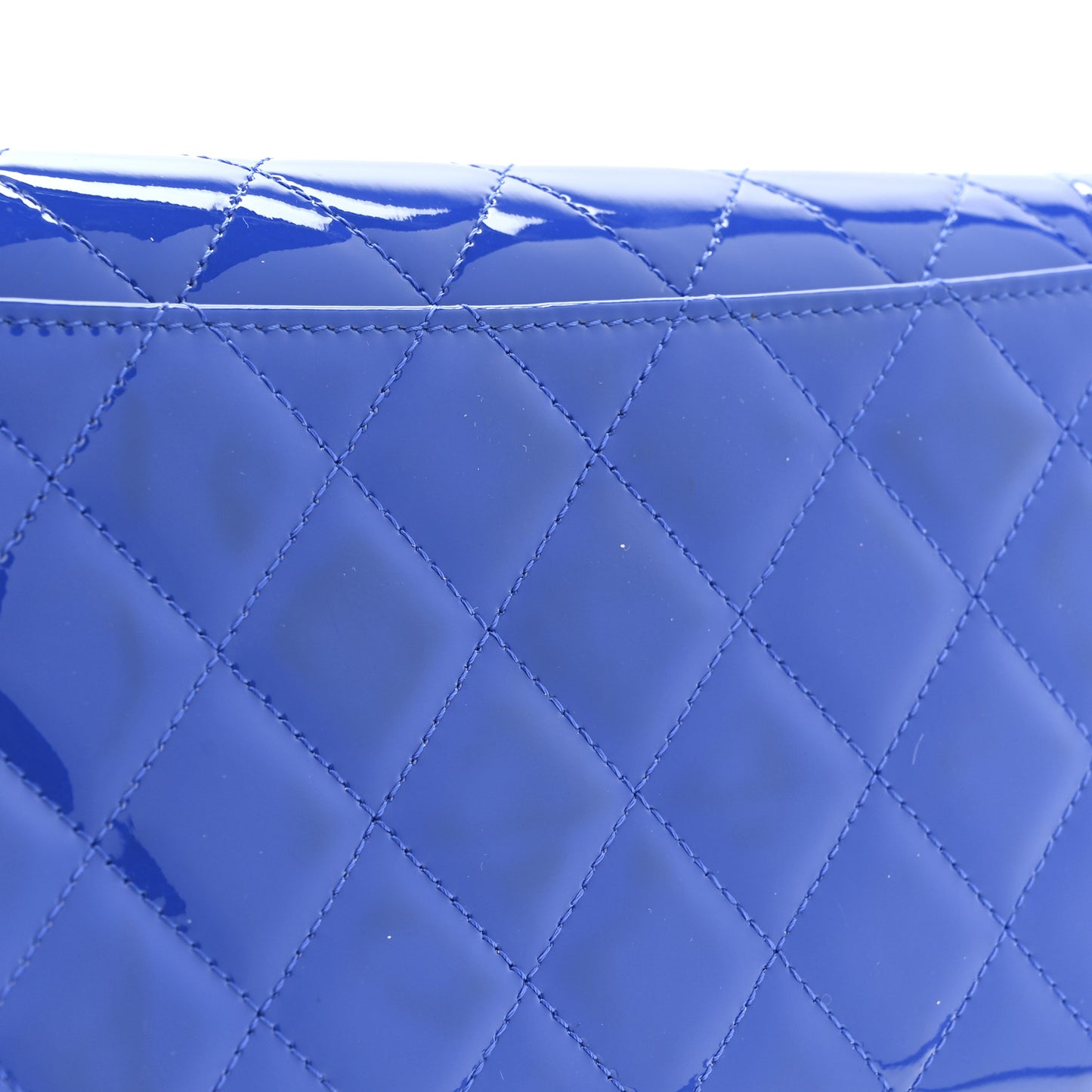 Patent Calfskin Quilted Boy Wallet on Removable Chain Blue