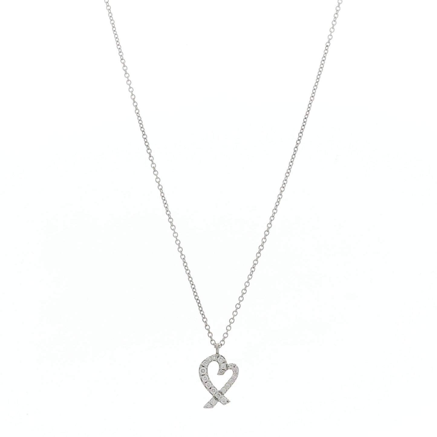 18K White Gold Diamond Mini Paloma Picasso Loving Heart Pendant Necklace
