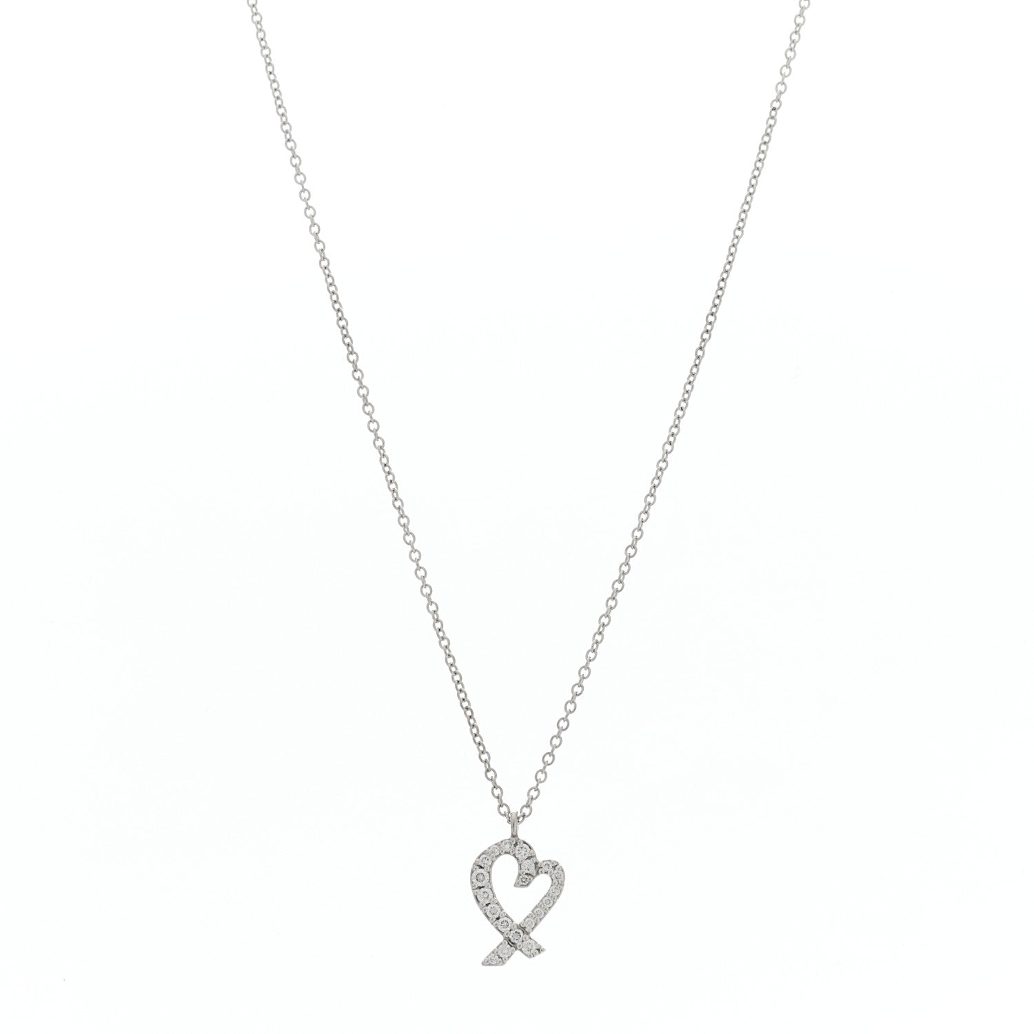 Tiffany 18K White Gold Diamond Mini Paloma Picasso Loving Heart Pendant Necklace 1 of 6