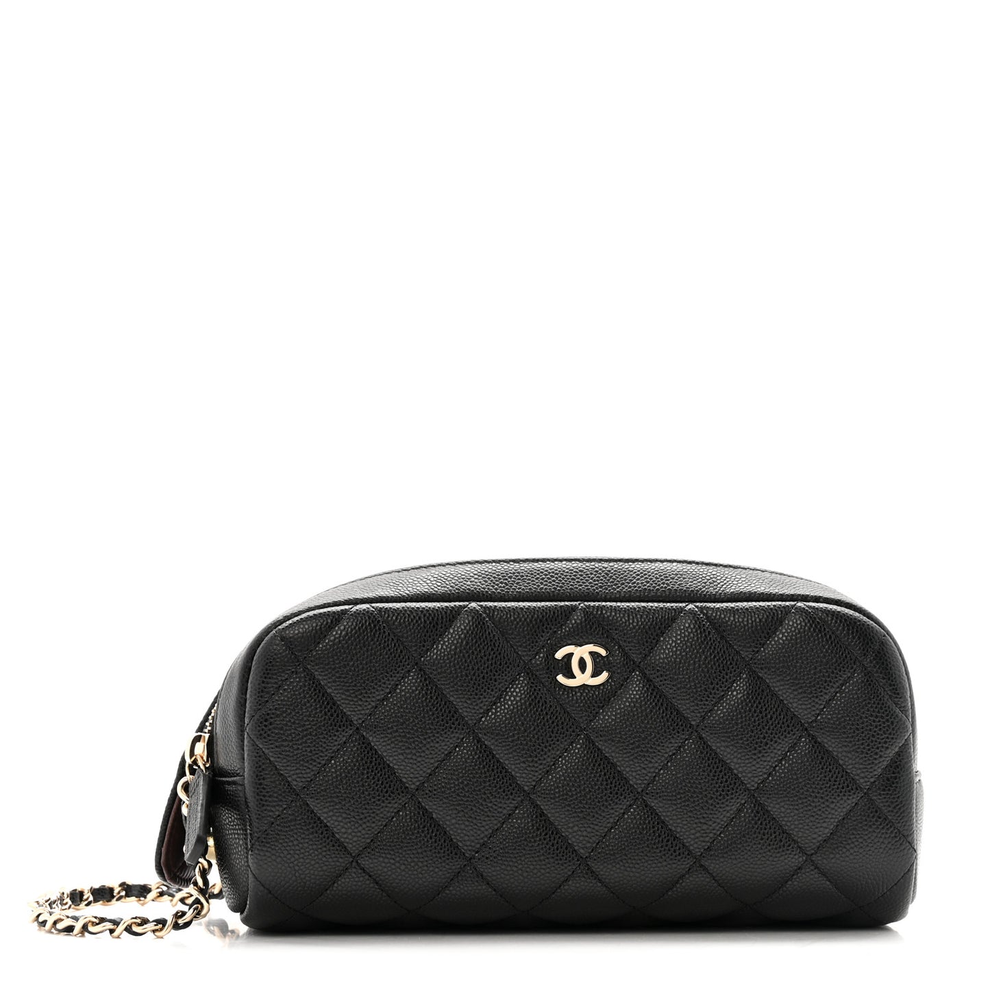 Caviar Quilted Toiletry Case With Chain Black