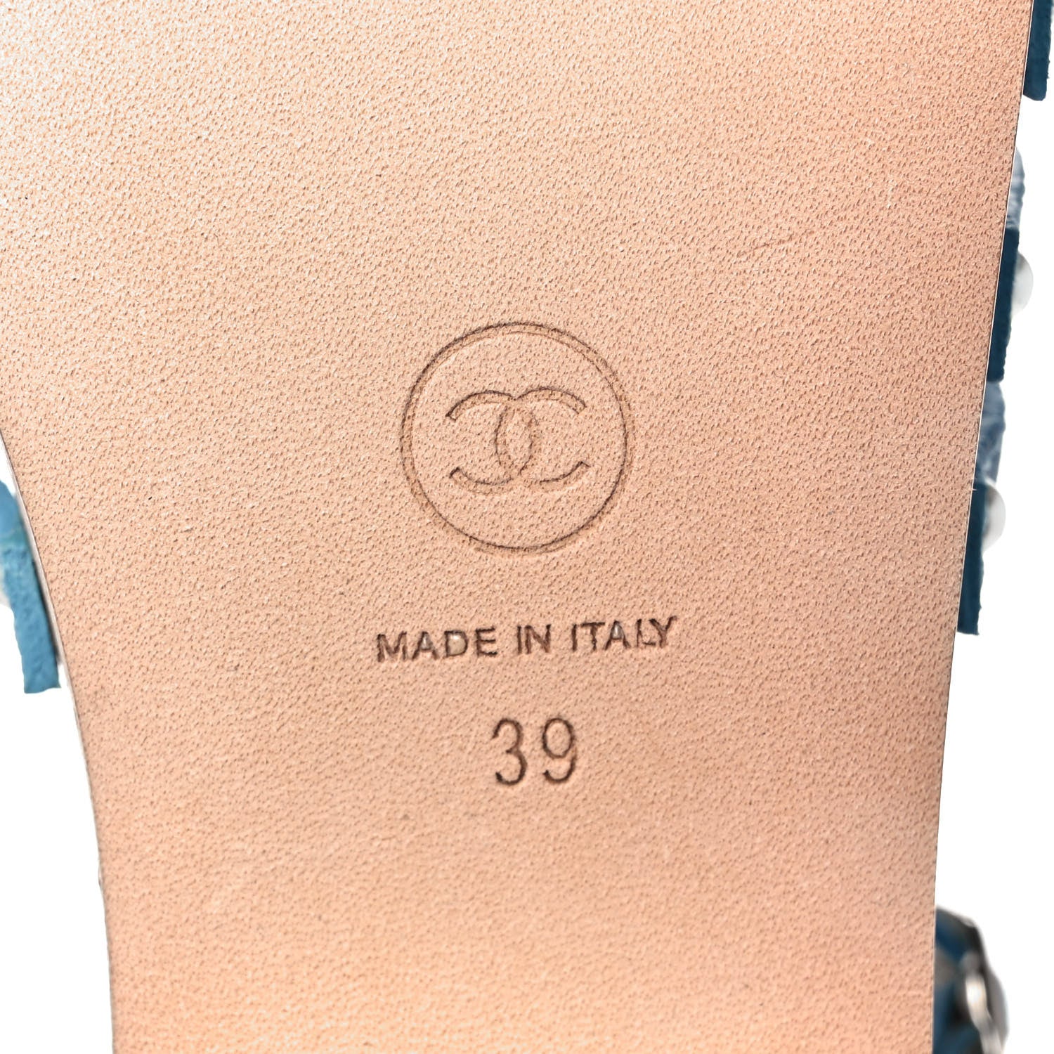 Chanel Fantasy Calfskin Denim Pearl Cork Sandals 39 Blue 6 of 9