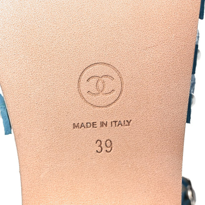 Chanel Fantasy Calfskin Denim Pearl Cork Sandals 39 Blue 6 of 9