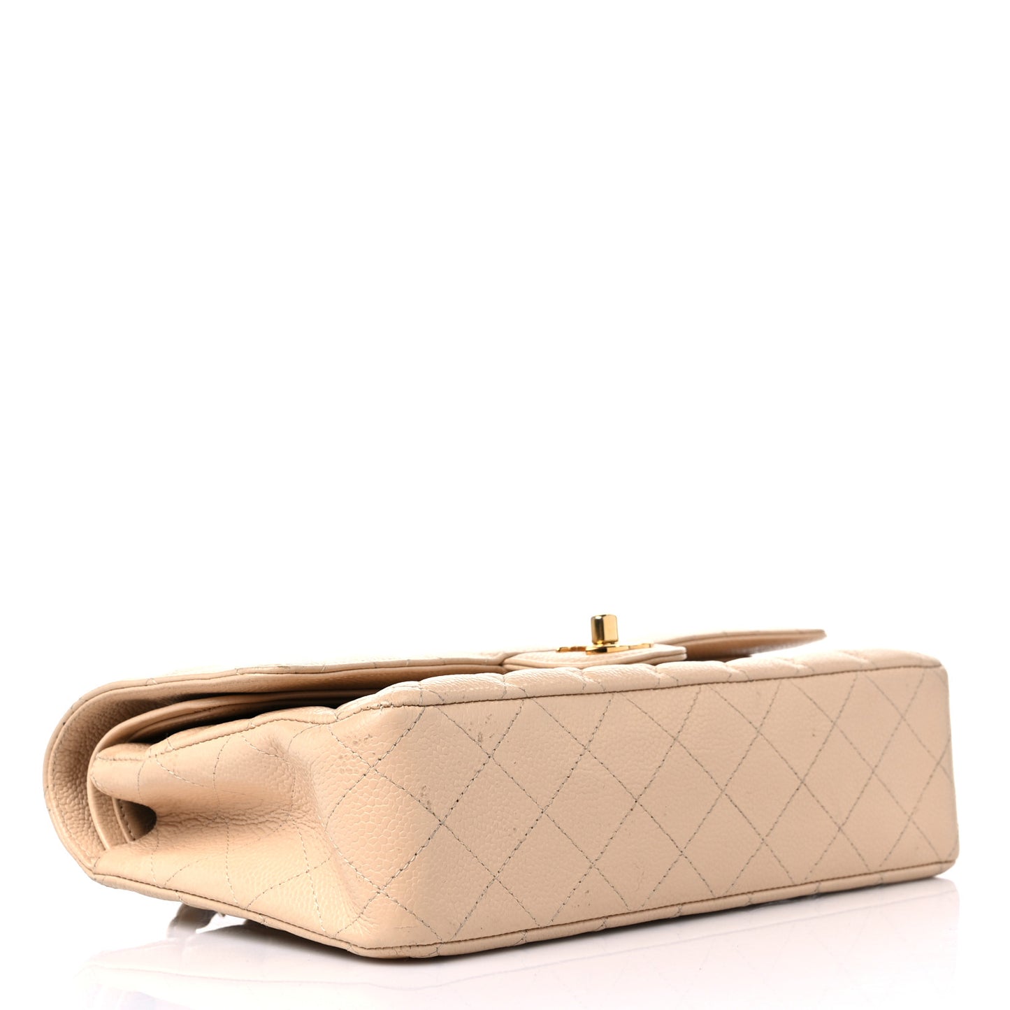 Caviar Quilted Medium Double Flap Beige