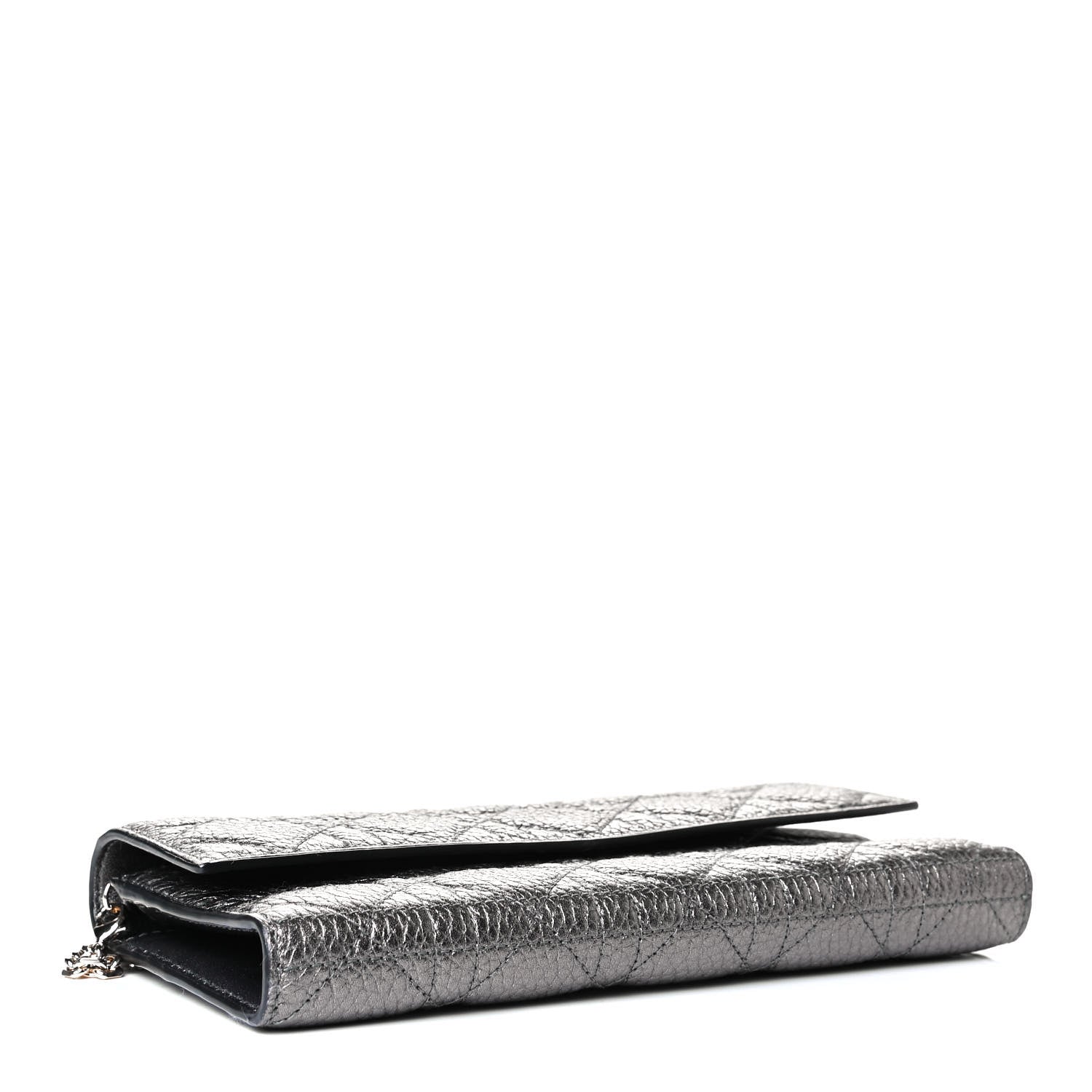 Christian Dior Metallic Grained Calfskin Cannage Lady Dior Rendezvous Wallet On Chain Gunmetal Grey 3 of 5