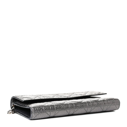 Christian Dior Metallic Grained Calfskin Cannage Lady Dior Rendezvous Wallet On Chain Gunmetal Grey 3 of 5