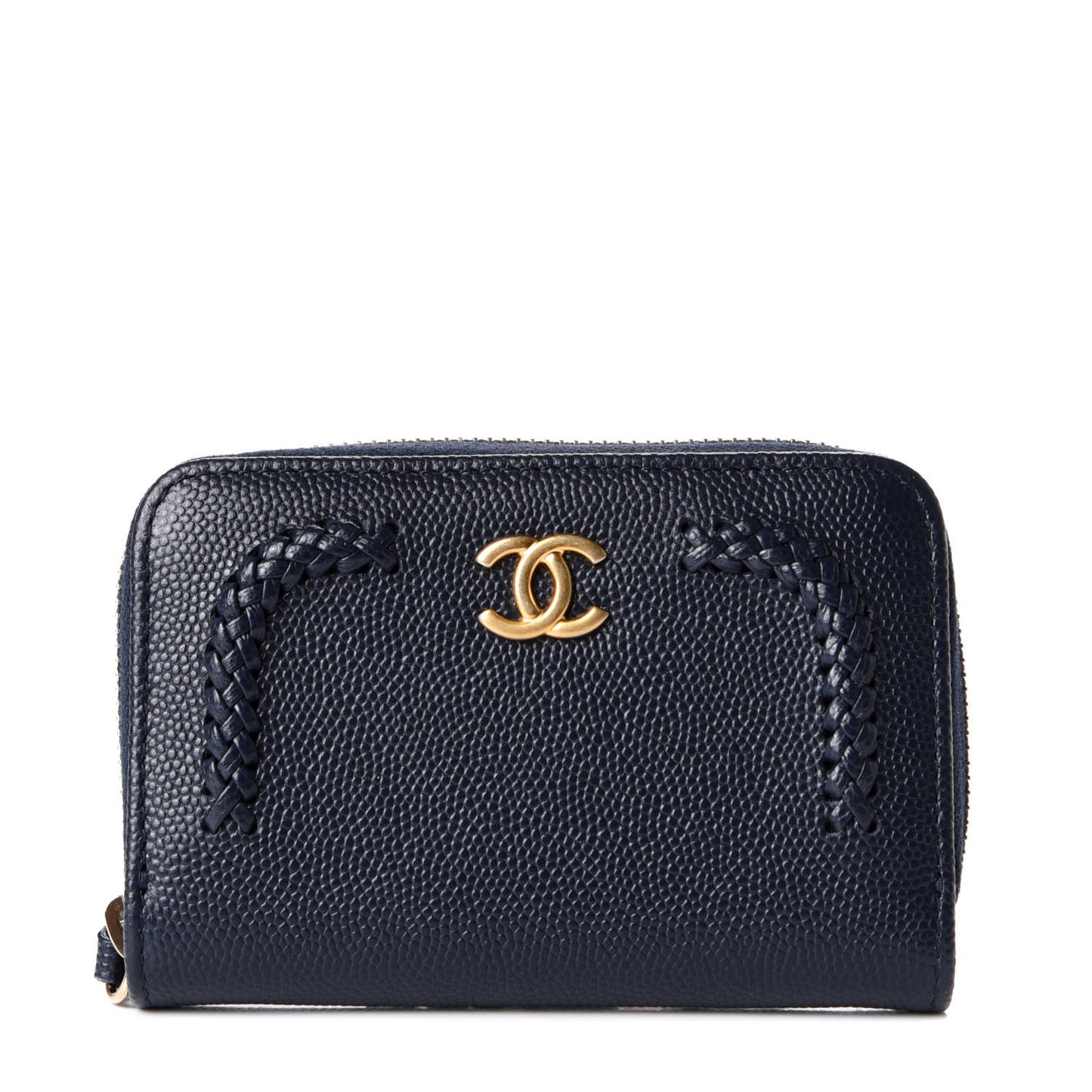 Caviar Braided Zip Around Coin Purse Navy