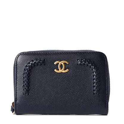 Chanel Caviar Braided Zip Around Coin Purse Navy 1 of 10
