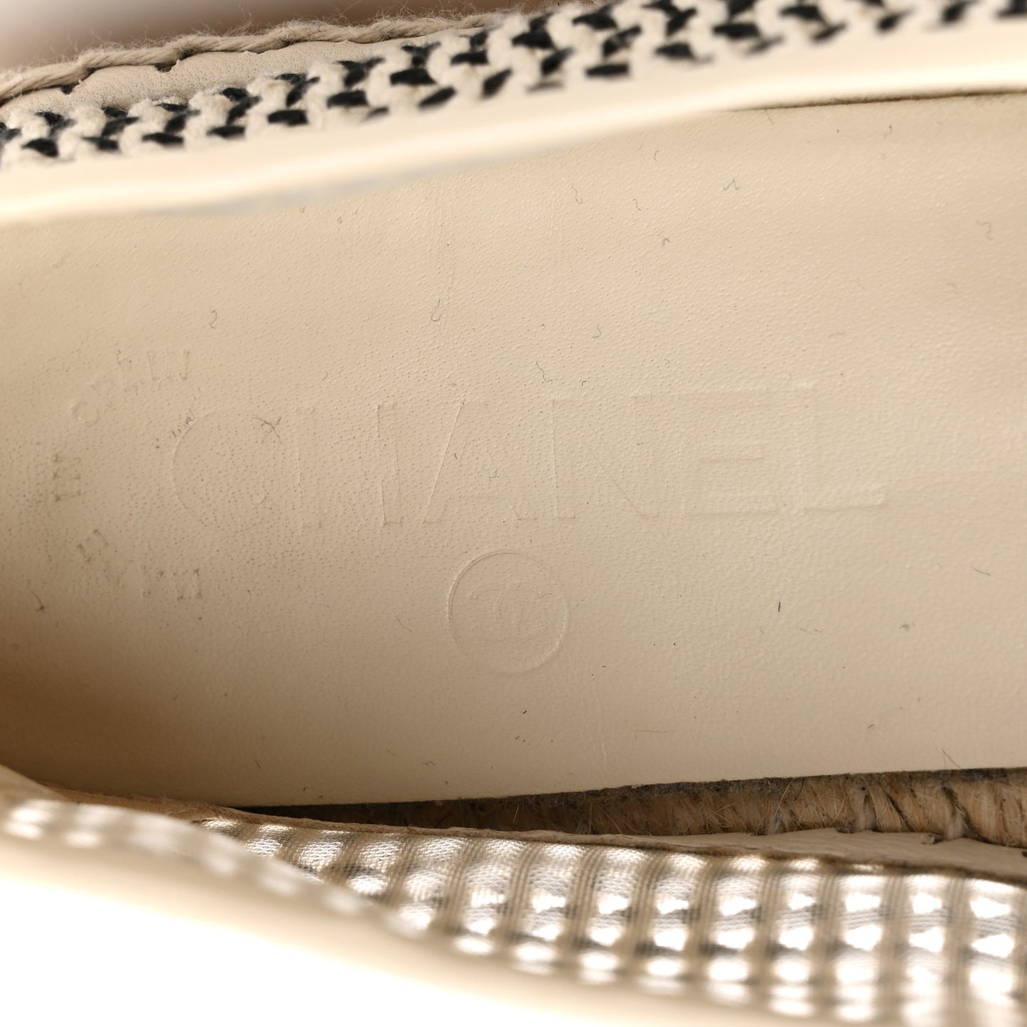 Mesh Grosgrain CC Espadrilles 40 Beige Black