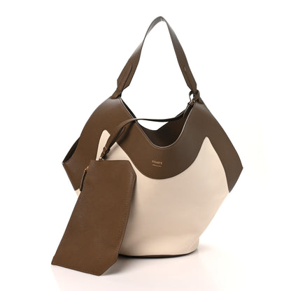 Khaite Canvas Calfskin Medium Lotus Tote Cream Dark Olive 3 of 10