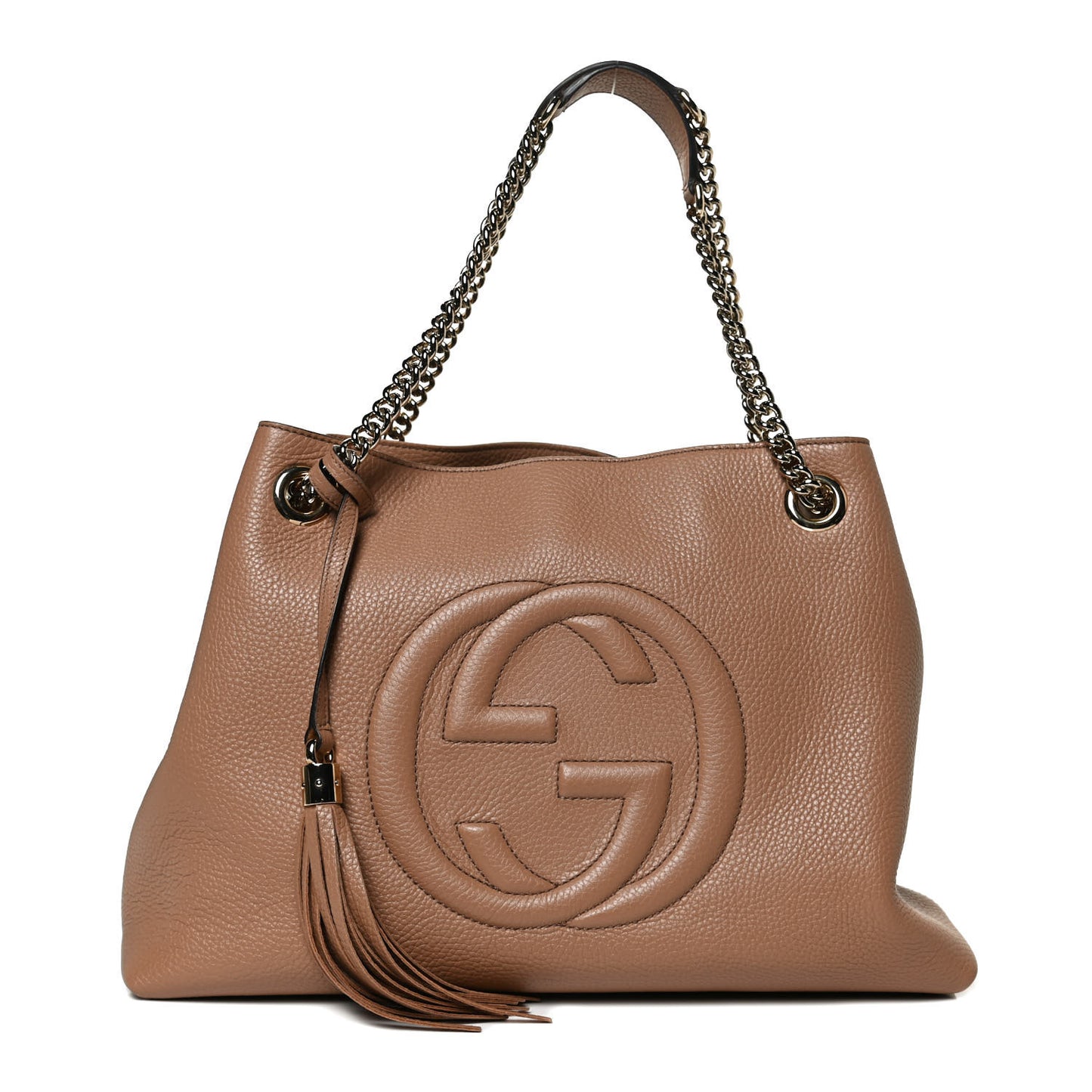 Pebbled Calfskin Medium Soho Chain Shoulder Bag Camelia
