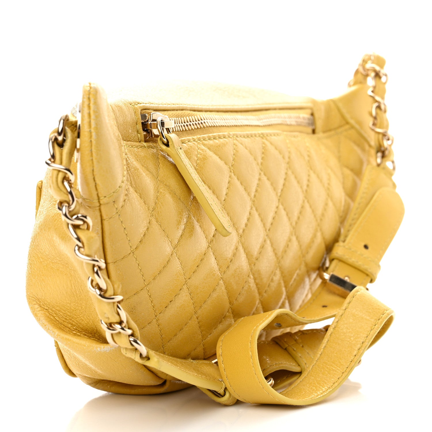 Chanel Crumpled Glazed Lambskin Quilted Waist Bag Fanny Pack Yellow 3 of 12