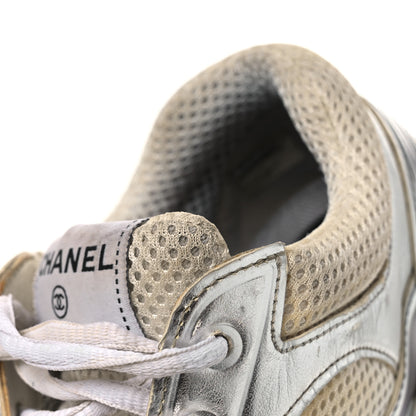 Chanel Fabric Laminated Calfskin Stretch CC Womens Sneakers 38.5 White Gold Silver 12 of 15