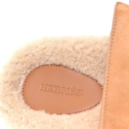 Hermes Suede Goatskin Woolskin Womens Chypre Sandals 36 Golden Beige 9 of 9