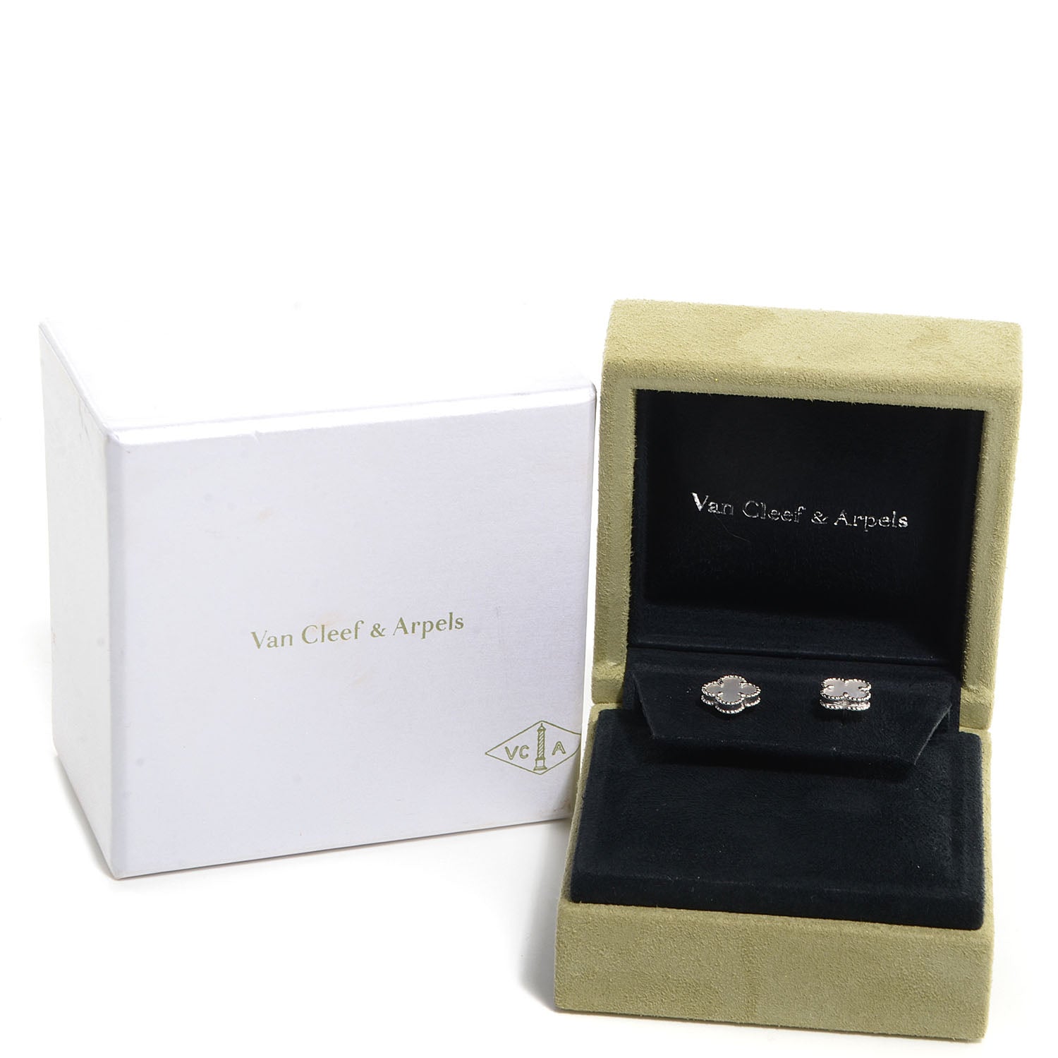 Van Cleef & Arpels 18K White Gold Mother of Pearl Sweet Alhambra Earrings 3 of 7