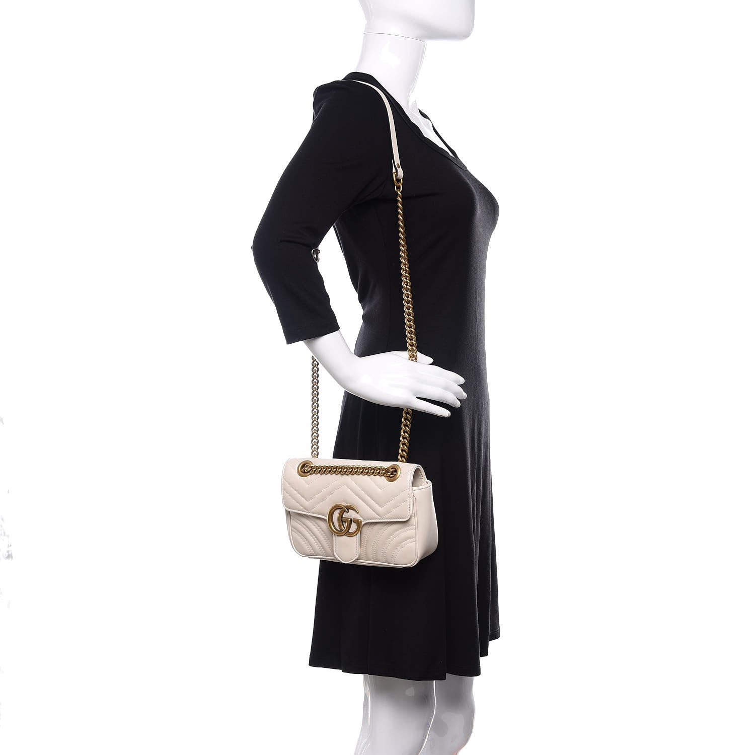 Gucci Calfskin Matelasse Mini GG Marmont Shoulder Bag White 2 of 8