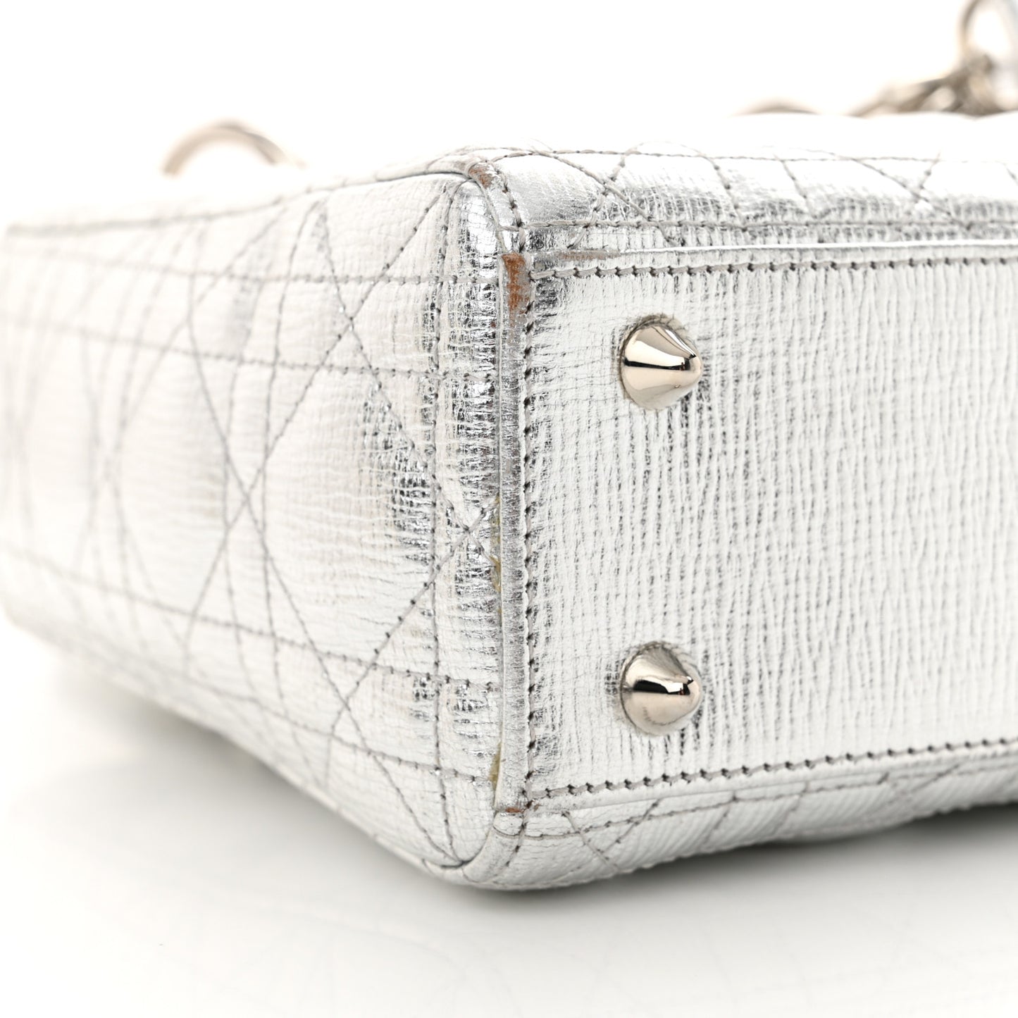 Metallic Grained Calfskin Cannage Small Lucky Badges My Lady Dior Silver